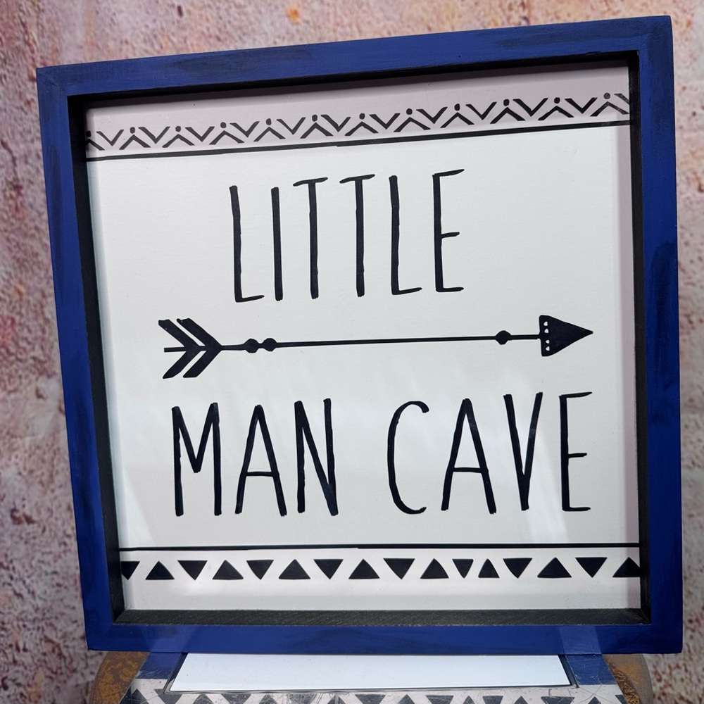 Little Man Cave Framed Wall Sign - Cobalt Blue Custom Painted